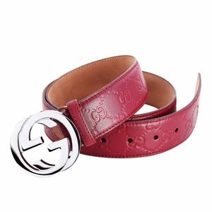 Gucci Red Guccissima Leather Interlocking GG Buckle Belt 90CM